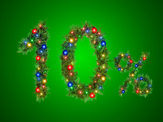 The 10 percent figure is made of a Christmas wreath with New Year's decorations