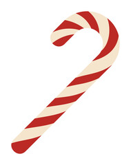 Candy cane vector in red and white stripes, festive Christmas sweet decoration for holiday cards and seasonal artwork