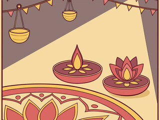 Indian festival of lights Happy Diwali, holiday Background, Diwali celebration greeting card, abstract vector illustration design.	