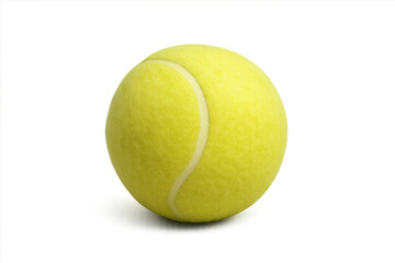 Yellow tennis ball with white seam and felt texture on transparent background, ideal for sports, game, and recreation