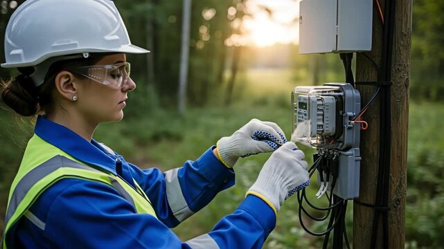Technician working with electrical equipment, representing the concept of industry and technology.