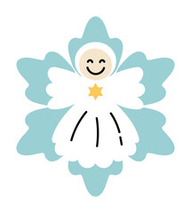 Christmas angel ornament vector in light blue, festive holiday decoration design for cards, posters, and seasonal artwork