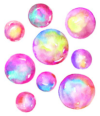 A set of watercolor soap bubbles isolated over white