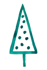 Watercolor green Christmas fir tree, decorative winter holidays design element. Hand drawn watercolour art illustration isolated on white