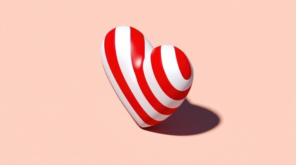 Red and white striped heart shape design on pastel background rendering