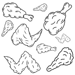 Seamless pattern of chicken legs. Hand drawing Doodle chicken legs. Fried chicken doodle pattern background. Fried chicken Seamless Pattern for coloring kids books