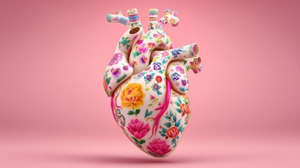 Floral heart illustration on pink background decorative symbol of love