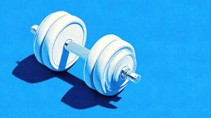 White dumbbell on blue background fitness equipment and workout concept