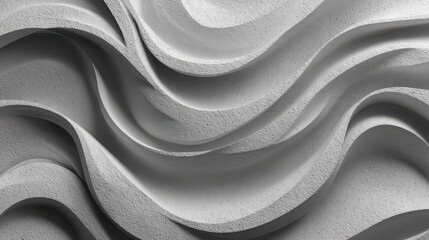 Abstract wavy layered texture, white concrete surface, modern minimal design, smooth flowing lines, creative background for architecture or interior inspiration