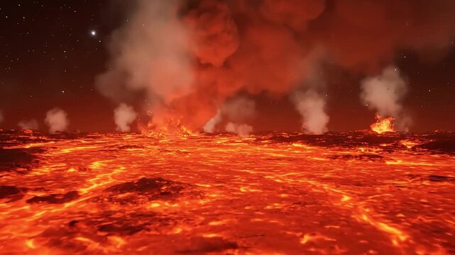 An artist's impression of a volcano erupting lava into the air