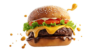 big fresh burger with cheese and bacon isolated on white background