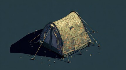 Camouflage tent illustration on a dark background camping and outdoor activities