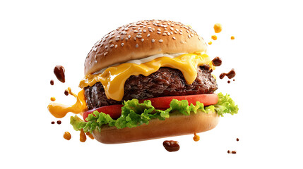 big fresh burger with cheese and bacon isolated on white background