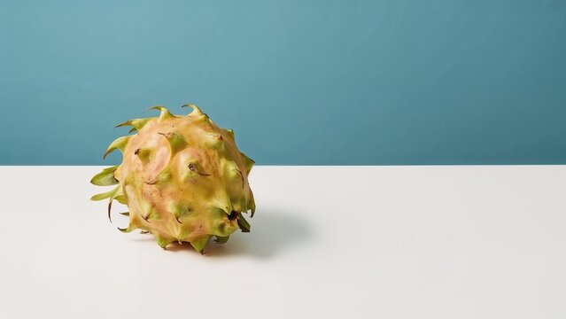 Dragon fruit, pitahaya. Blue background. Copy space. Top view.