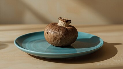 Brown Mushroom on Blue Plate