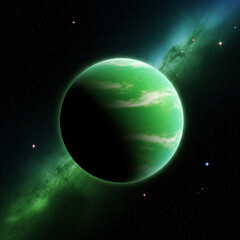 Obraz premium Glowing green planet in space