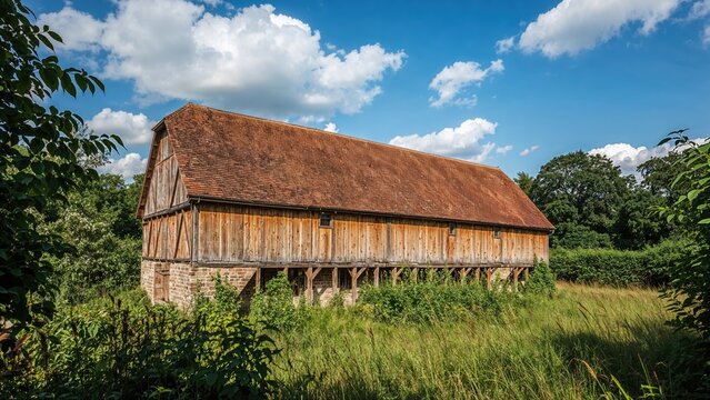 A Tudor barn in the grounds of Cowdray Ruins Midhurst