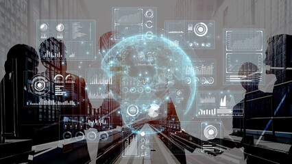 Real-time global data analytics dashboard visualizing insights from interconnected systems for...