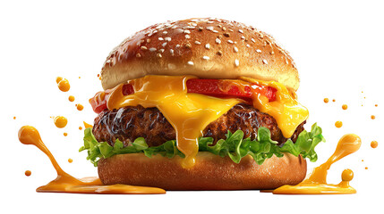 big fresh burger with cheese and bacon isolated on white background