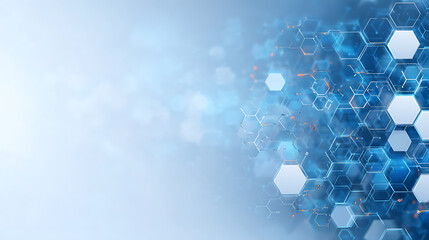Medical hexagon background featuring honeycomb patterns and blue science elements. 3D molecule textures for biotech or nano designs. Futuristic mesh grids or chemical shields for tech banne 76910314 1