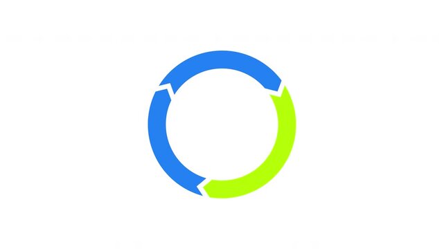 Three arrows rotating cycle loading animation. Circular flow, spinning circle, recycling sync. Animated throbber on transparent background. UI design element 4K video. Progress indicator, buffering