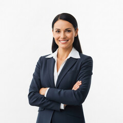 Smiling mid adult businesswoman with arms crossed on white background