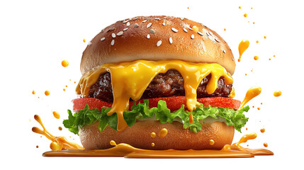 big fresh burger with cheese and bacon isolated on white background