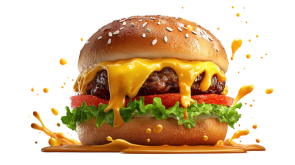 big fresh burger with cheese and bacon isolated on white background