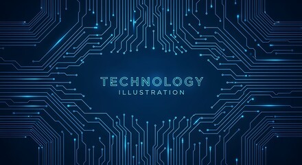 Abstract Digital Technology Circuit Board Background Illustration Glowing Lines
