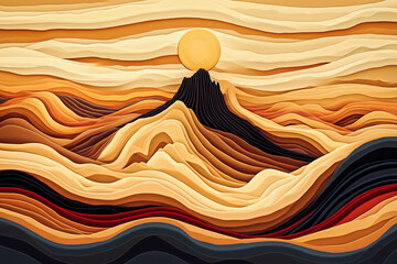 A single dune crest standing out among layered sand waves