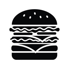 Stylized double cheeseburger icon vector graphic for food branding and restaurant menus isolated on white background