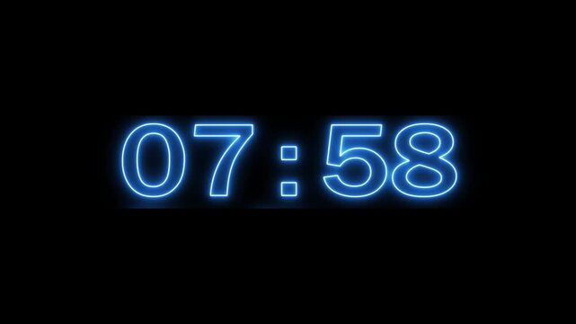 Neon countdown 16 minutes timer animation background. Glowing countdown animation.