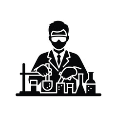 Scientist in laboratory conducting experiment with beakers and test tubes research and development isolated on white background