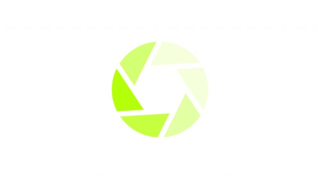 Rotating bright green shutter loading animation. Photographic objective, camera lens aperture. Animated throbber on transparent background. UI design element 4K video. Progress indicator, buffering