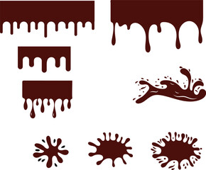 Delicious chocolate drips and splashes in various artistic formations for sweet designs