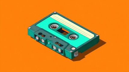 Fototapeta premium Isometric cassette tape illustration on orange background for music concept