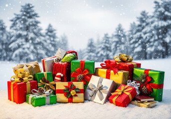 Christmas and holiday gifts snow winter background