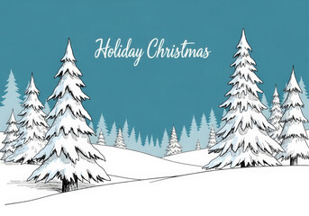 Christmas card. Illustration of sketched snow covered Christmas trees