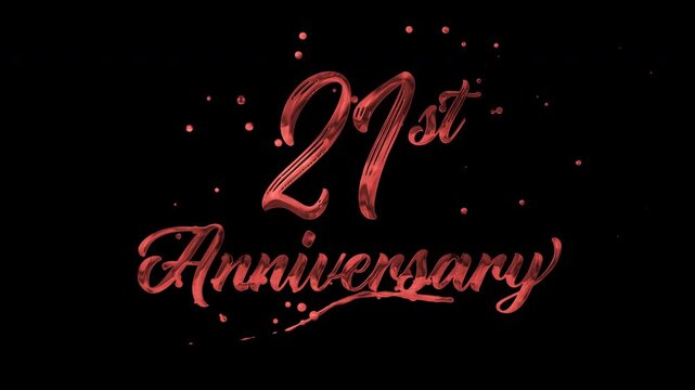 21st anniversary text animation in red metallic effect. suitable for celebrating special occasions, invitations, anniversary cards and social media. Includes alpha channel for any background.