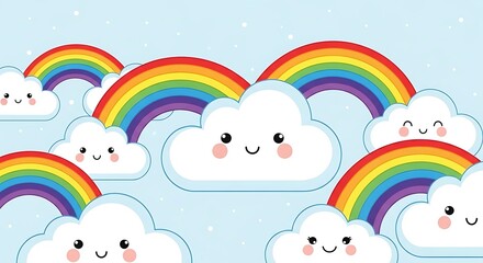 Rainbows and Clouds - A Cheerful and Colorful Illustration.