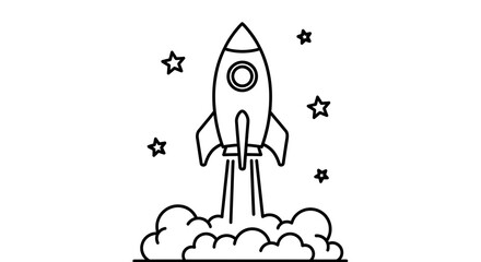 Rocket Launching into Space with Stars and Smoke.