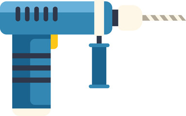 Blue electric drill with helical drill bit for making holes in concrete and other hard surfaces