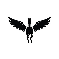 Obraz premium Mythical pegasus flying horse silhouette majestic wings powerful creature icon symbol isolated on white background