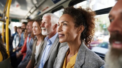 Passengers sit together sharing a moment of connection on a vibrant city bus while enjoying the ride.