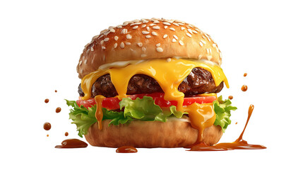 big fresh burger with cheese and bacon isolated on white background