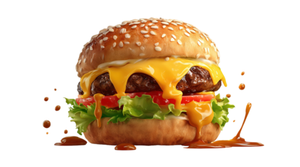 big fresh burger with cheese and bacon isolated on white background