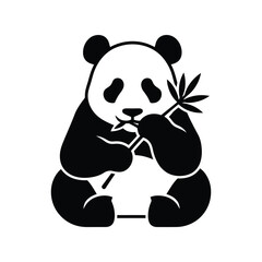 Cute panda eating bamboo leaves simple vector illustration graphic design isolated on white background