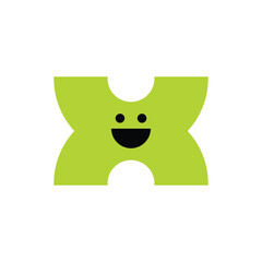 A happy green X-shaped vector character with a cheerful face. Great for creative logo design, kids’ projects, and playful branding.