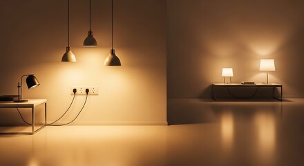 Warm lighting illuminates a modern interior design.