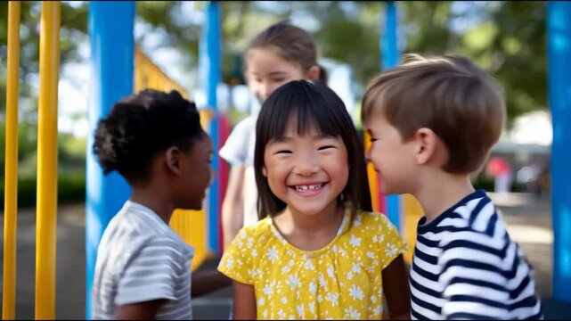 Friends enjoy a sunny day at the playground making memories together